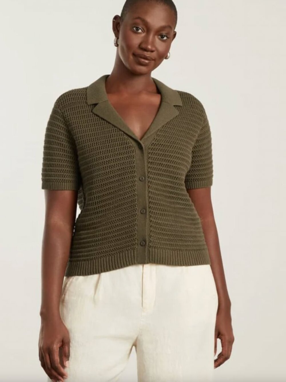 Everlane The Crochet Knit Polo in Green Size M